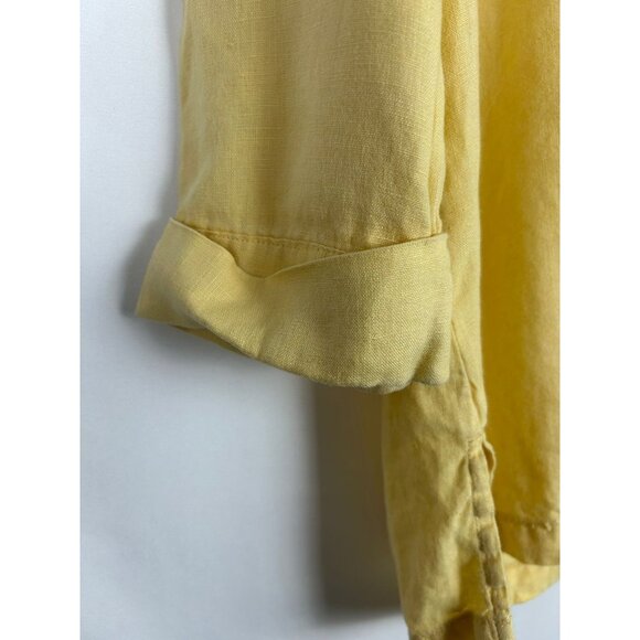 Hot Cotton Women's 100% Linen Yellow Long Sleeve Button Up Shirt Medium - Picture 11 of 14